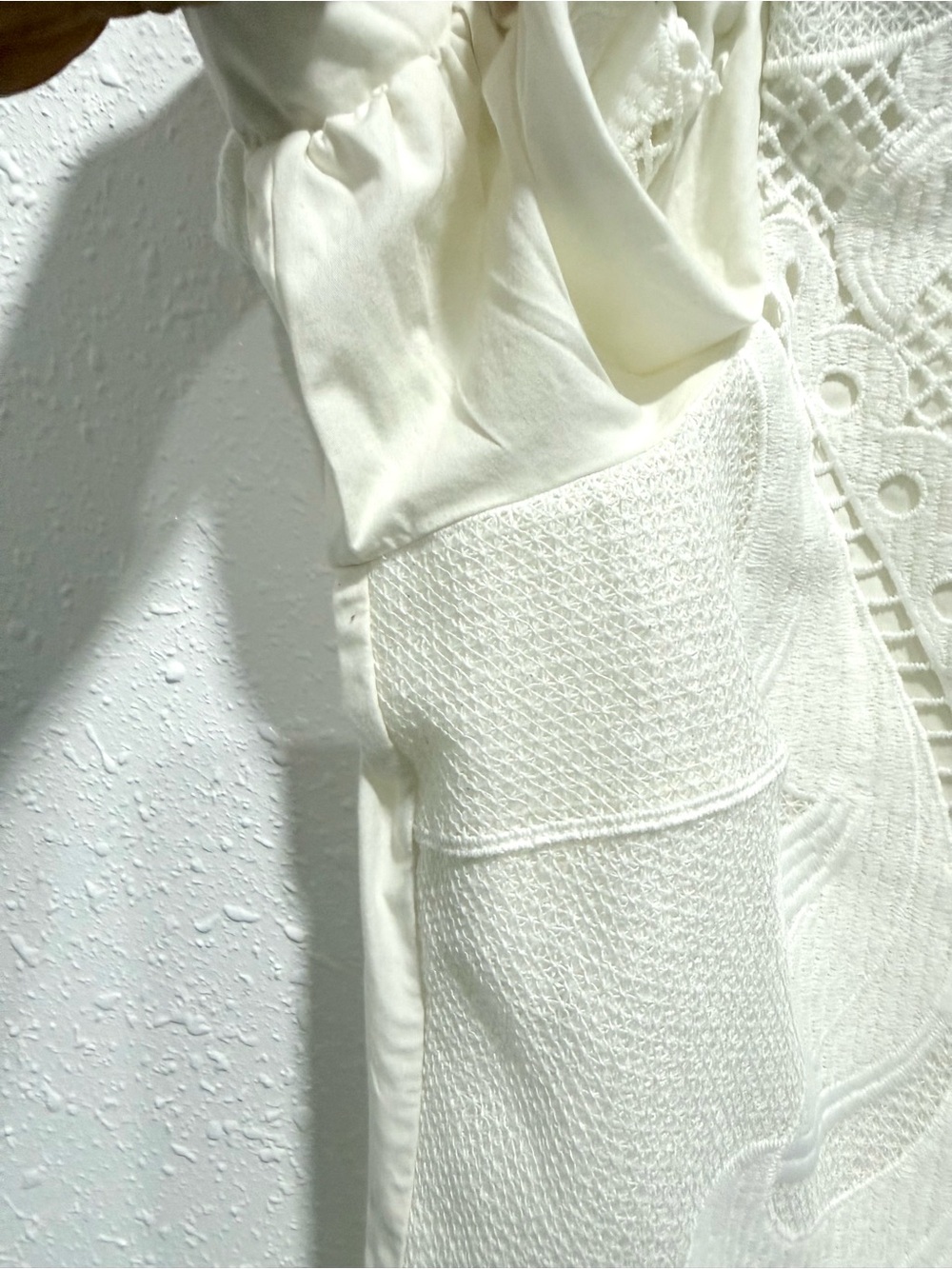 Express Cream Lace Peplum Puff-Sleeve Blouse L - Picture 4 of 13